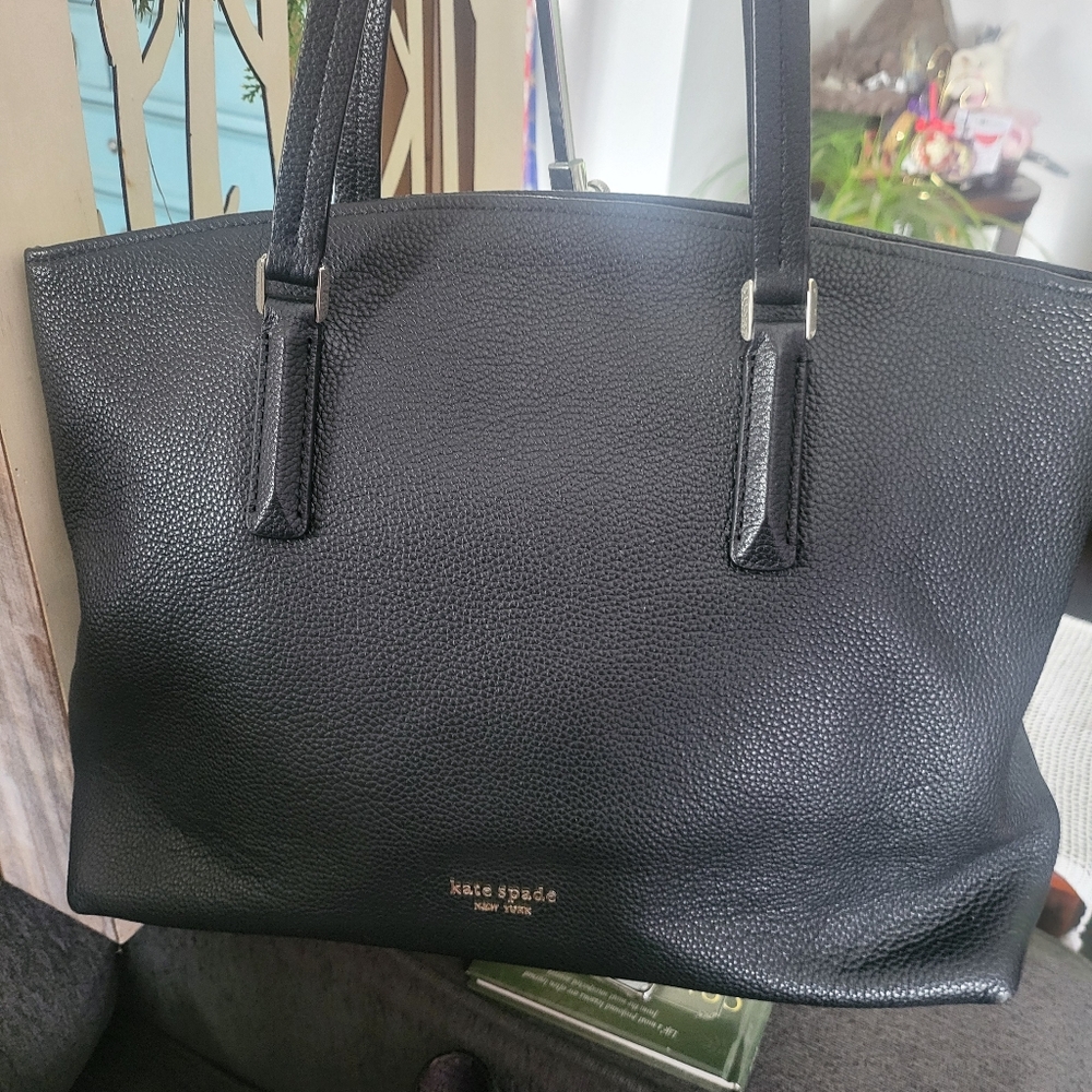 Kate Spade Black Soft Pebbled Leather Handbag Made In Spain
